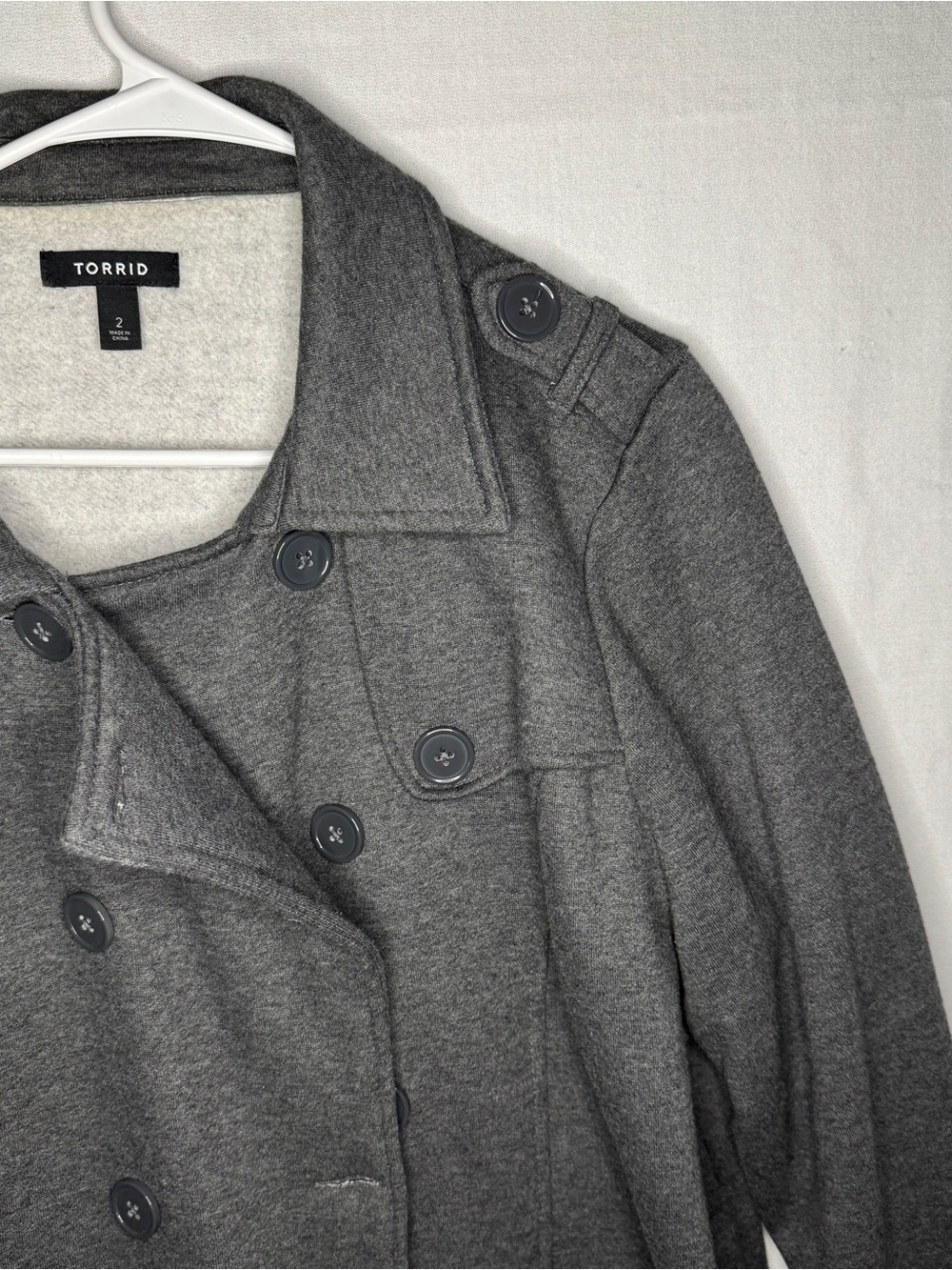 torrid Gray Double-Breasted Peacoat with Epaulets